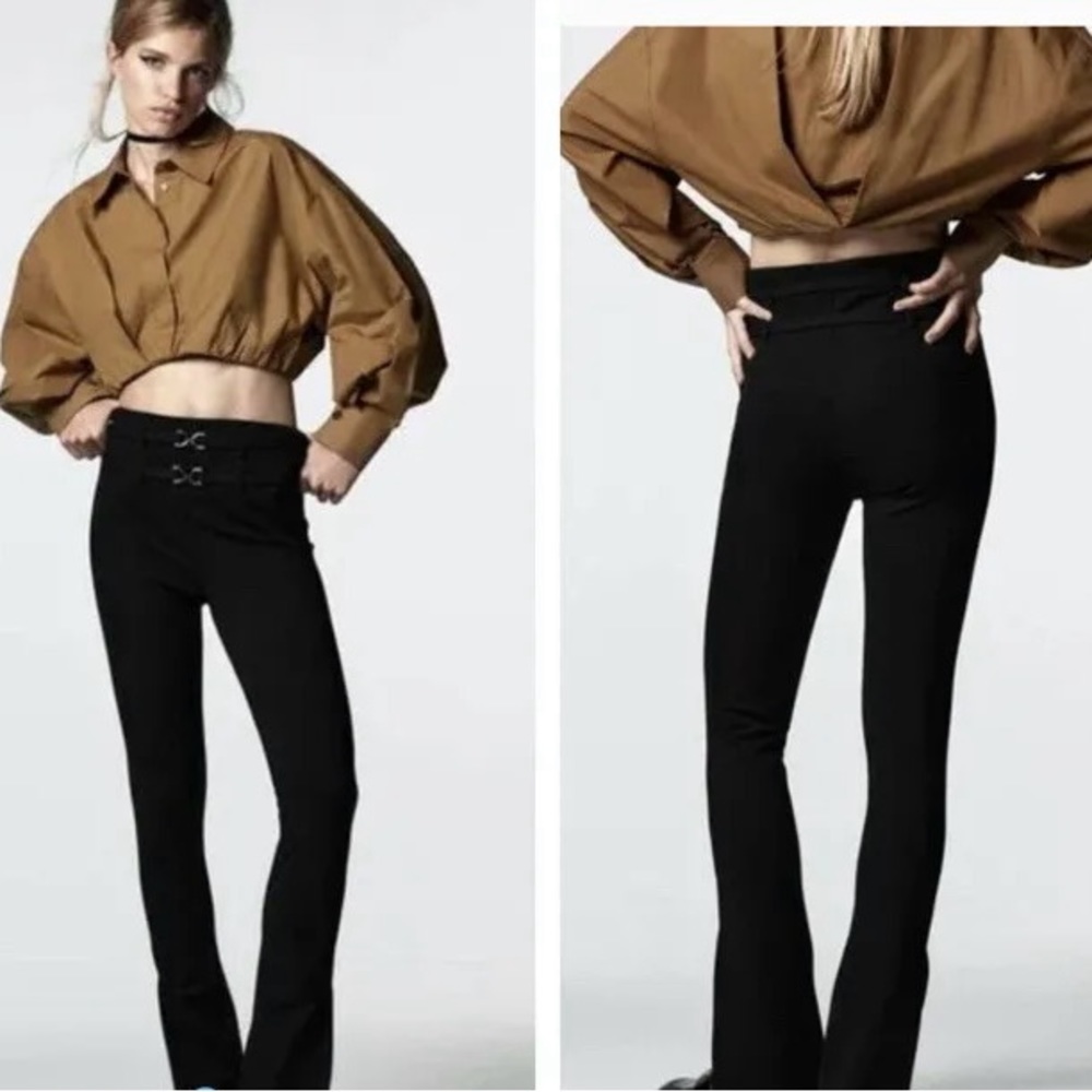Zara Black‎ Ponte Double Belted Ankle Slit Pants Size Medium